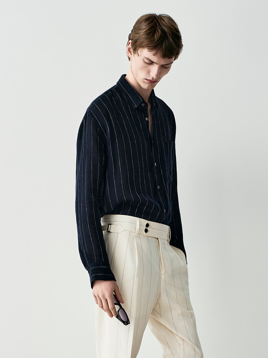Camicia gessata in lino