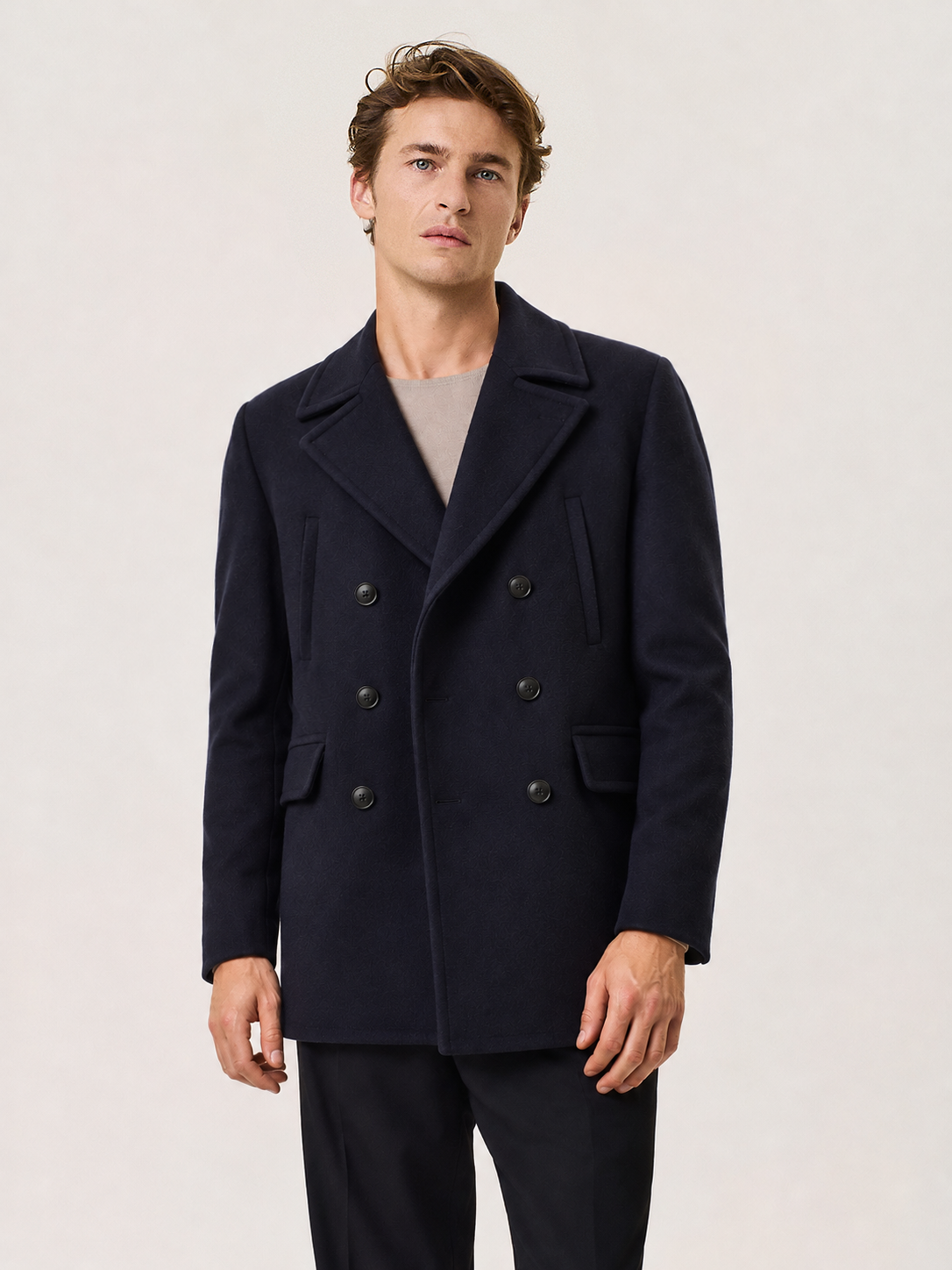 Double-breasted wool blend peacoat