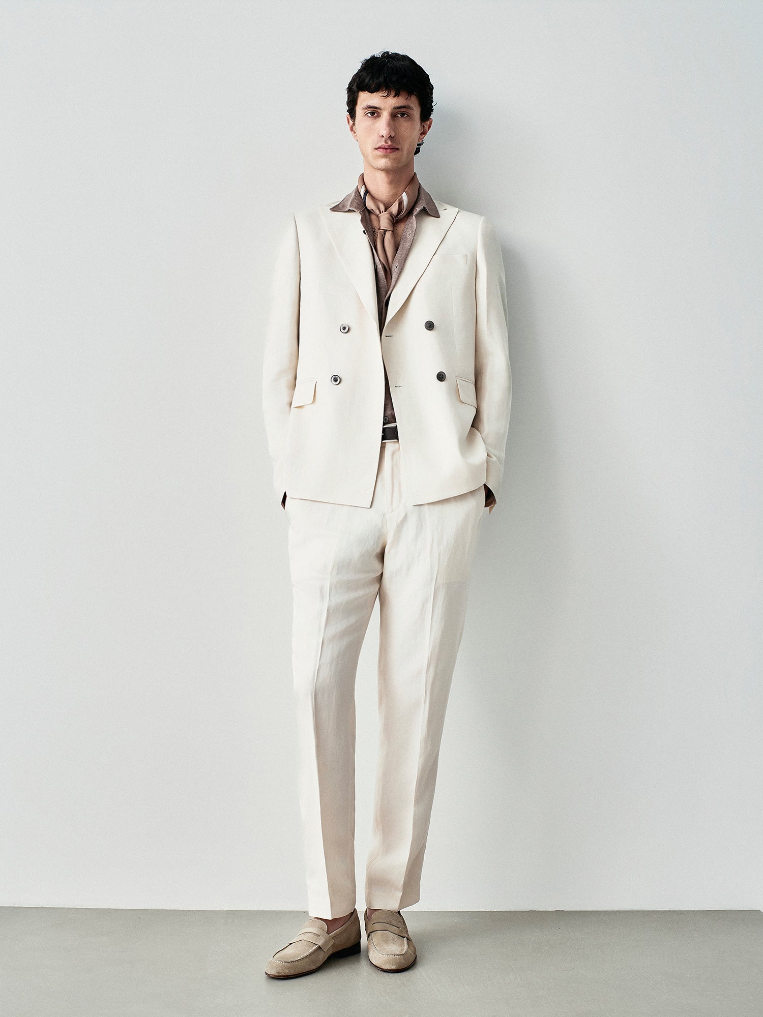 double-breasted suit jacket in fresh linen
