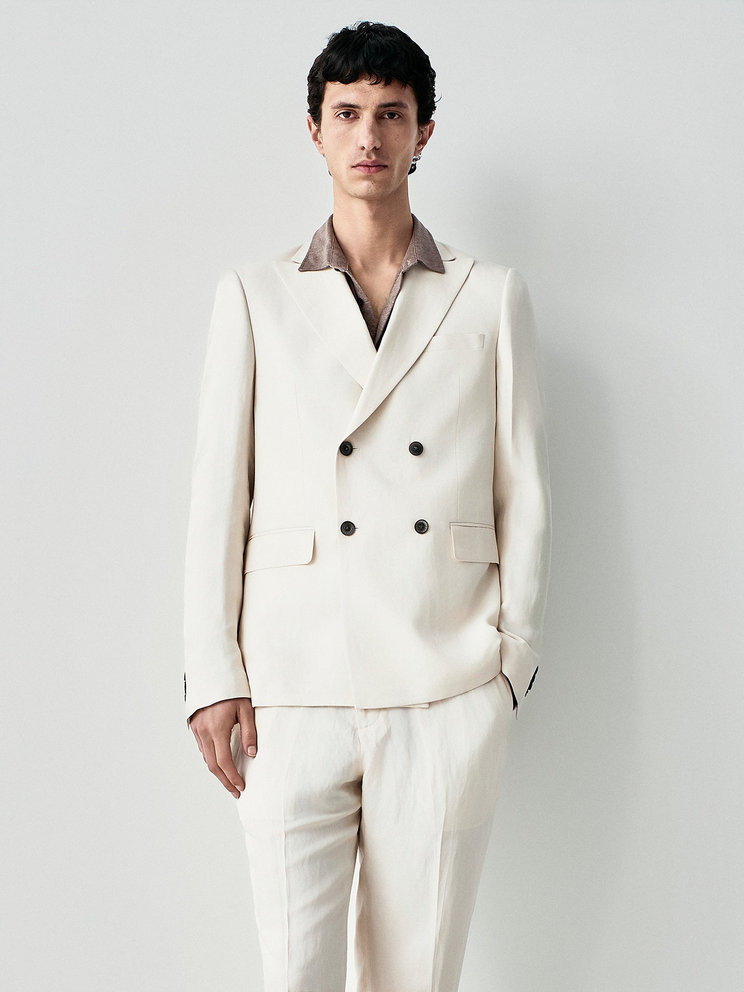 double-breasted suit jacket in fresh linen