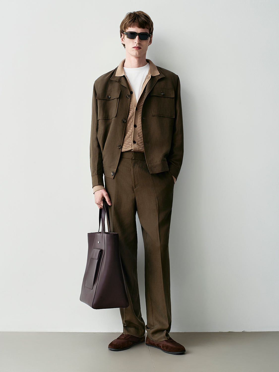 Giacca collo camicia in lino blend