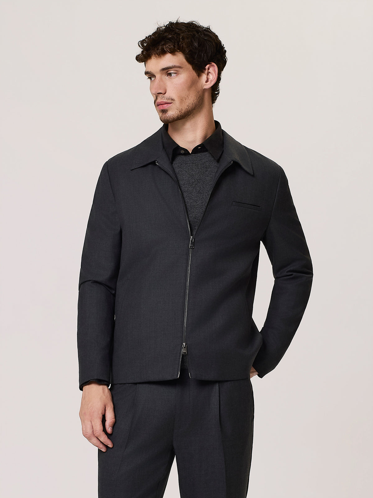 Wool and viscose blend zip shacket