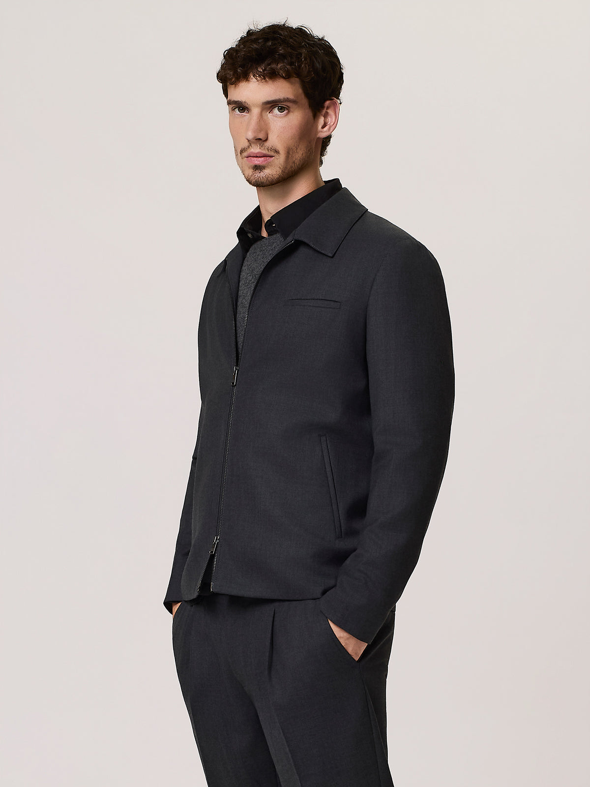 Wool and viscose blend zip shacket
