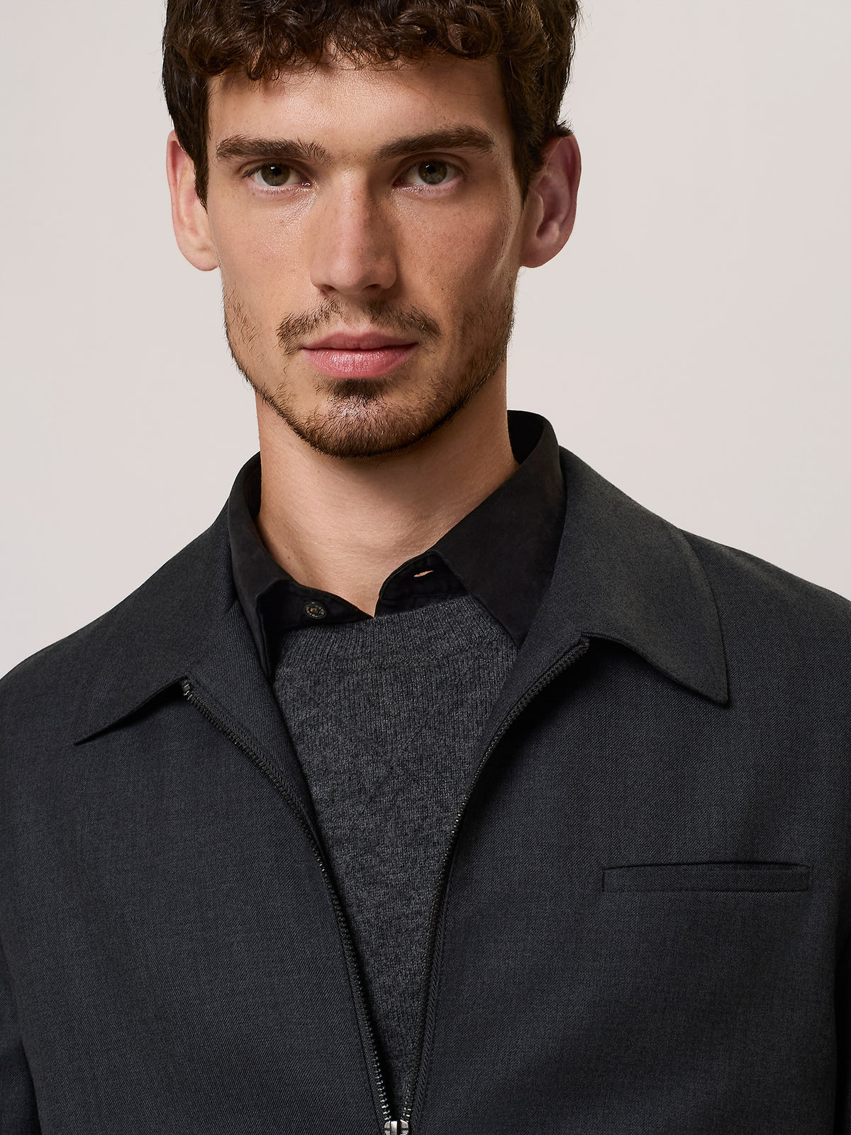 Wool and viscose blend zip shacket