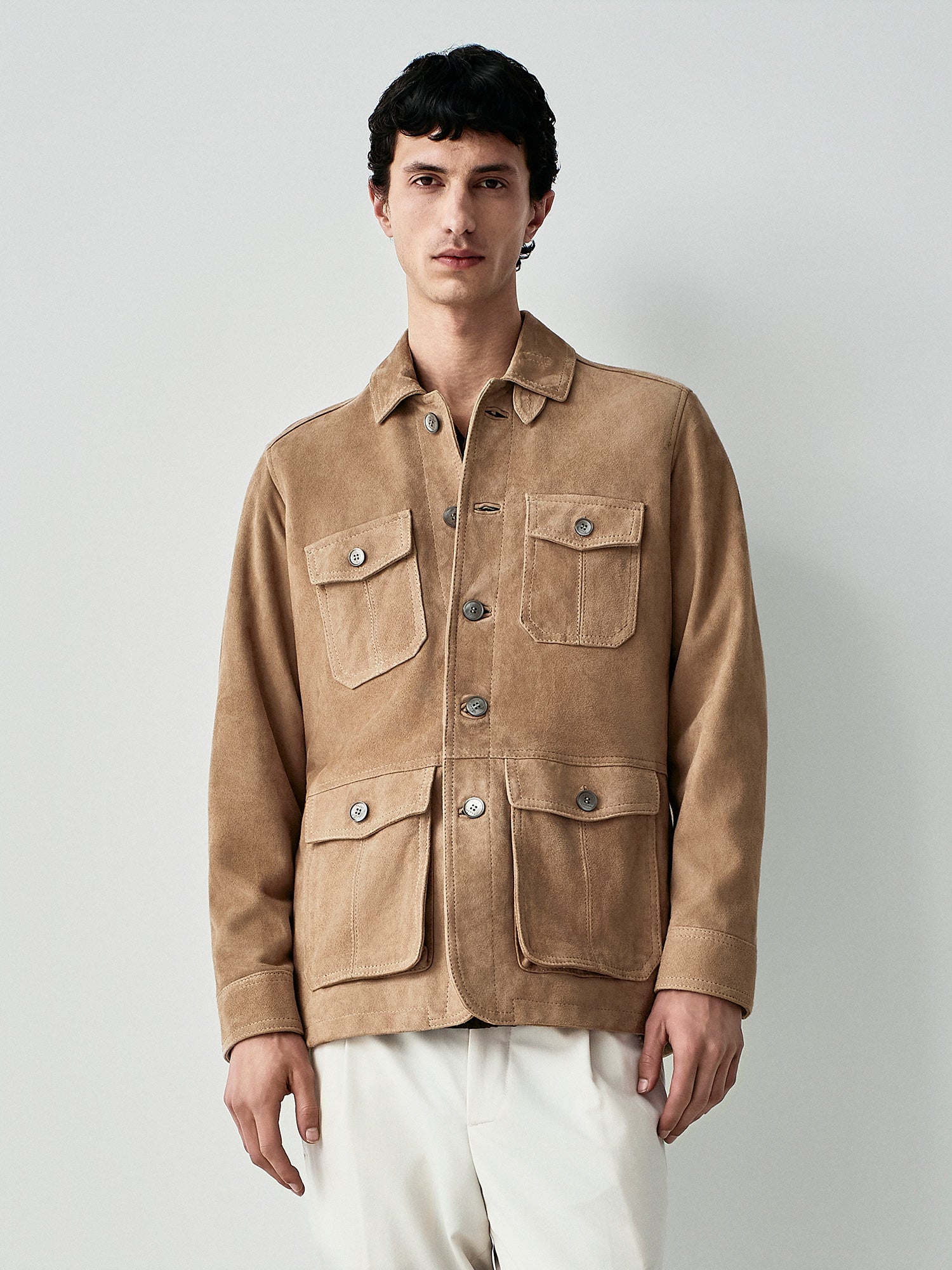 Giacca safari in pelle scamosciata