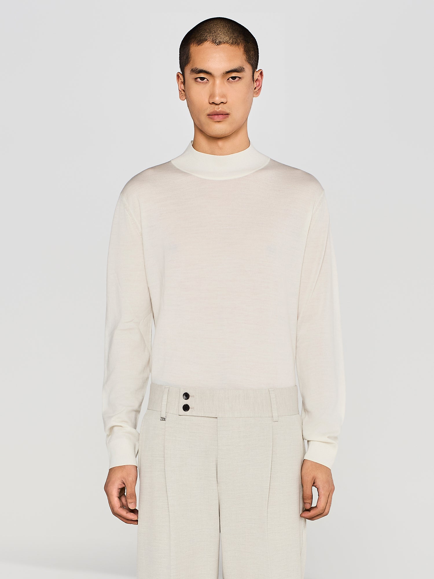 MAGLIA COLLO MOCK IN MERINO E SETA