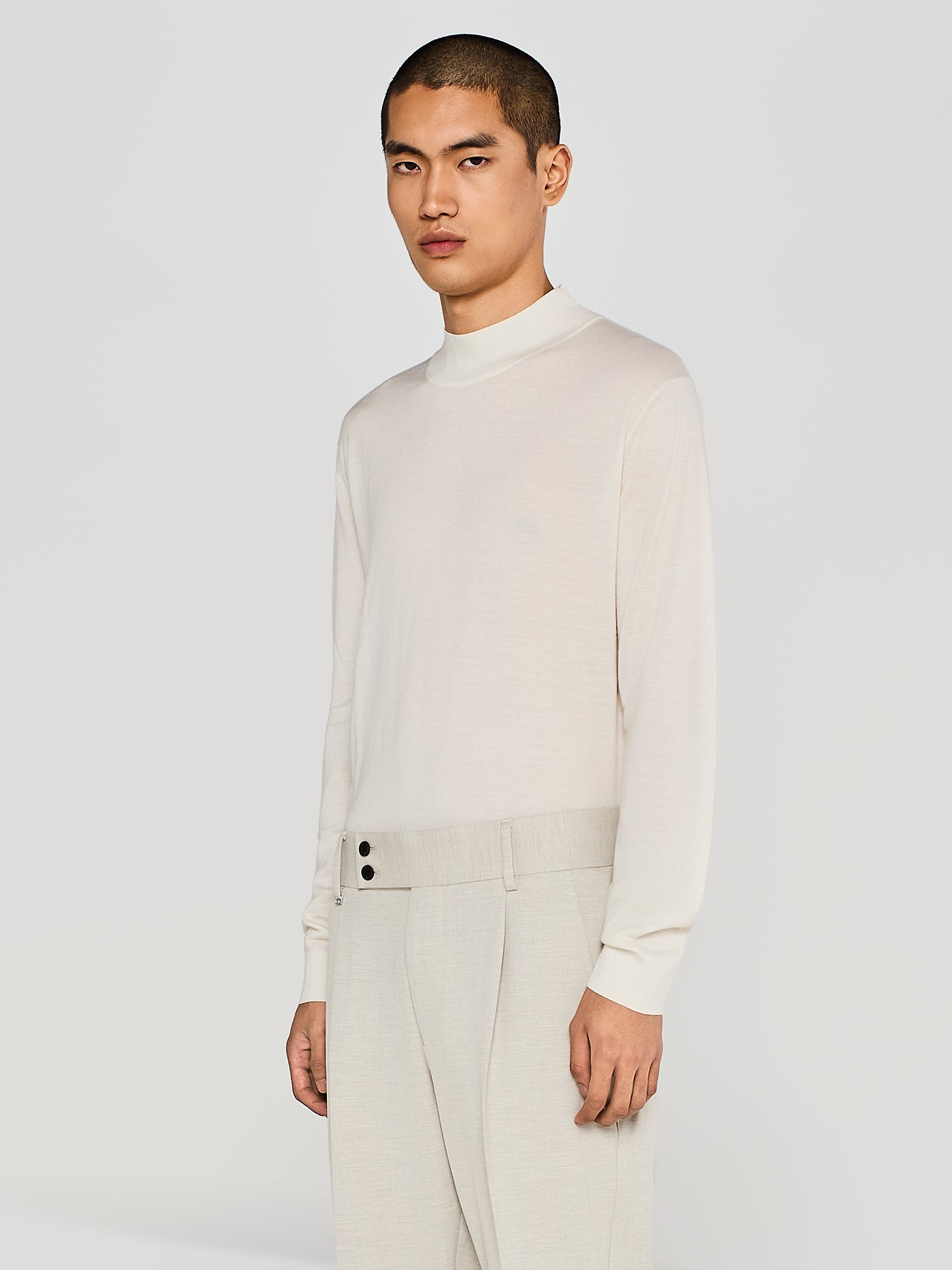 MAGLIA COLLO MOCK IN MERINO E SETA