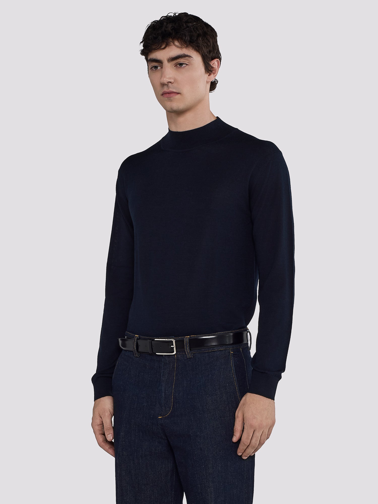 MOCK COLLAR KNIT IN MERINO WOOL AND SILK
