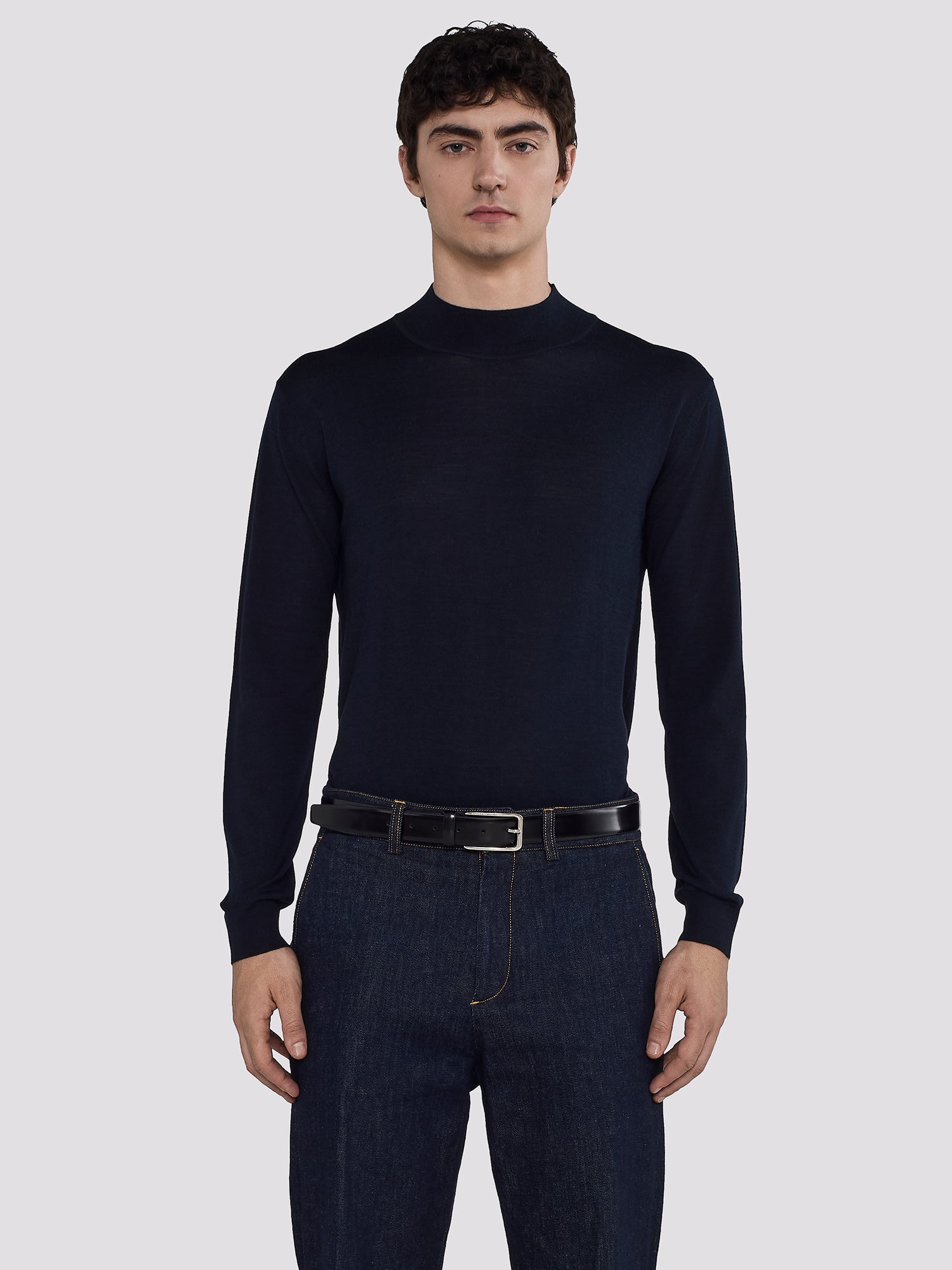 MOCK COLLAR KNIT IN MERINO WOOL AND SILK