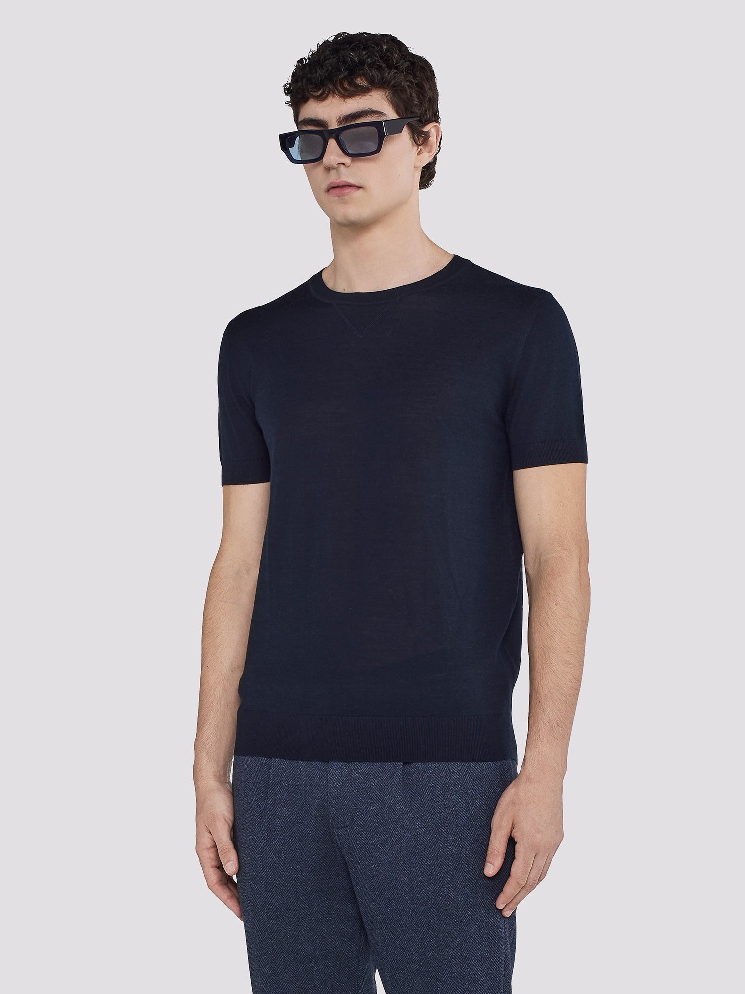 WOOL SHORT SLEEVE CREWNECK SWEATER