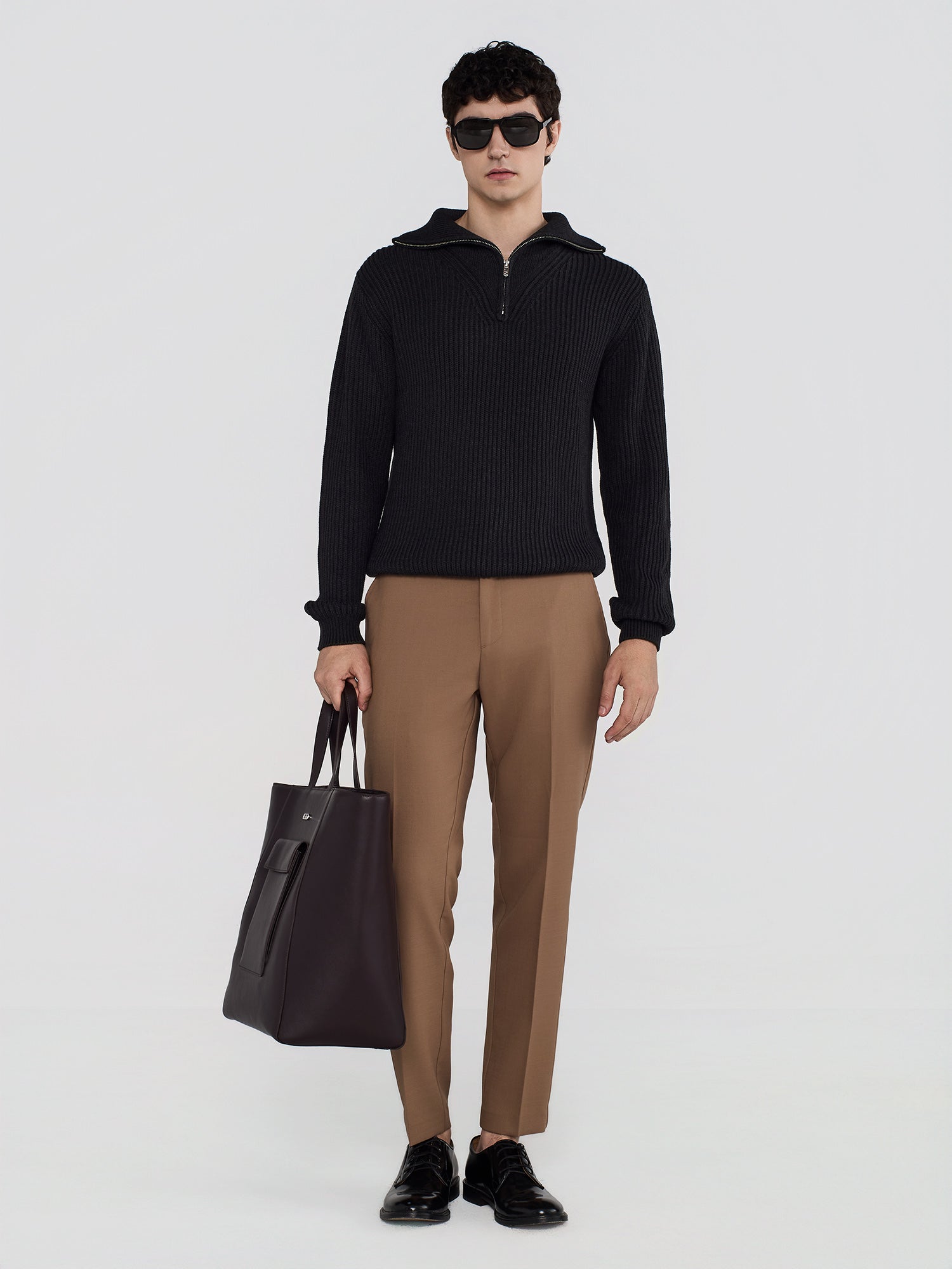 RIBBED WOOL PULLOVER WITH HALF ZIP
