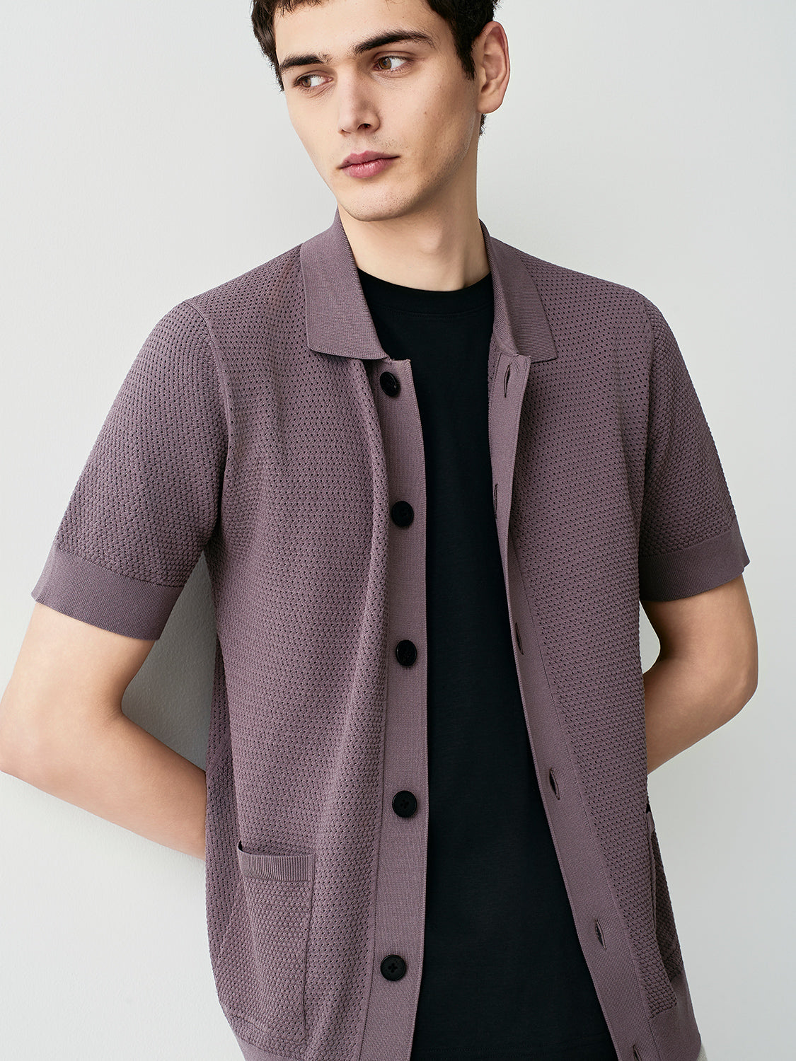 Mesh knit short sleeve cardigan