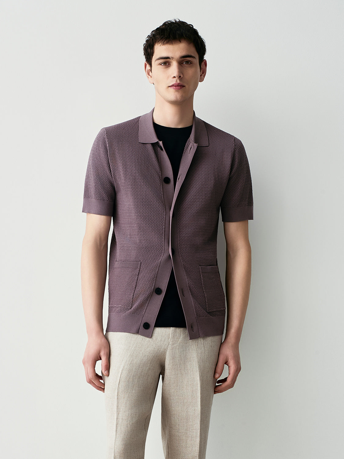Mesh knit cardigan a maniche corte