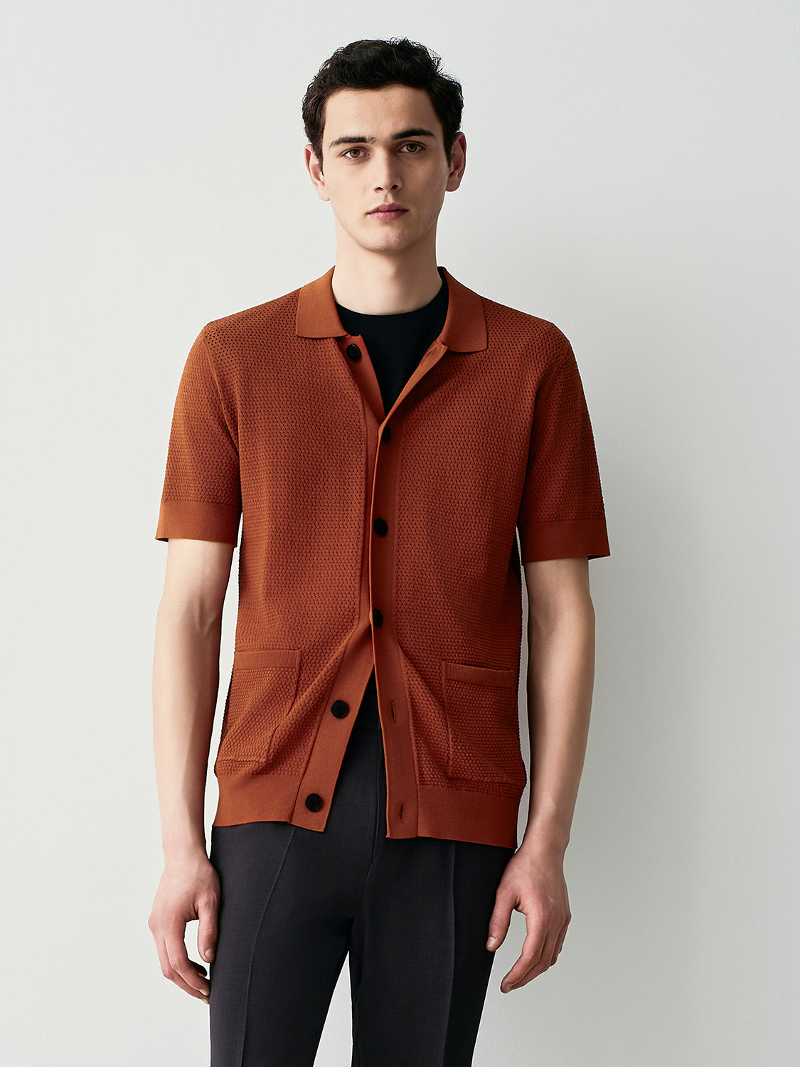 Mesh knit cardigan a maniche corte