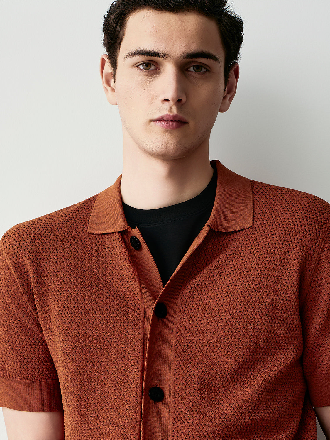 Mesh knit cardigan a maniche corte