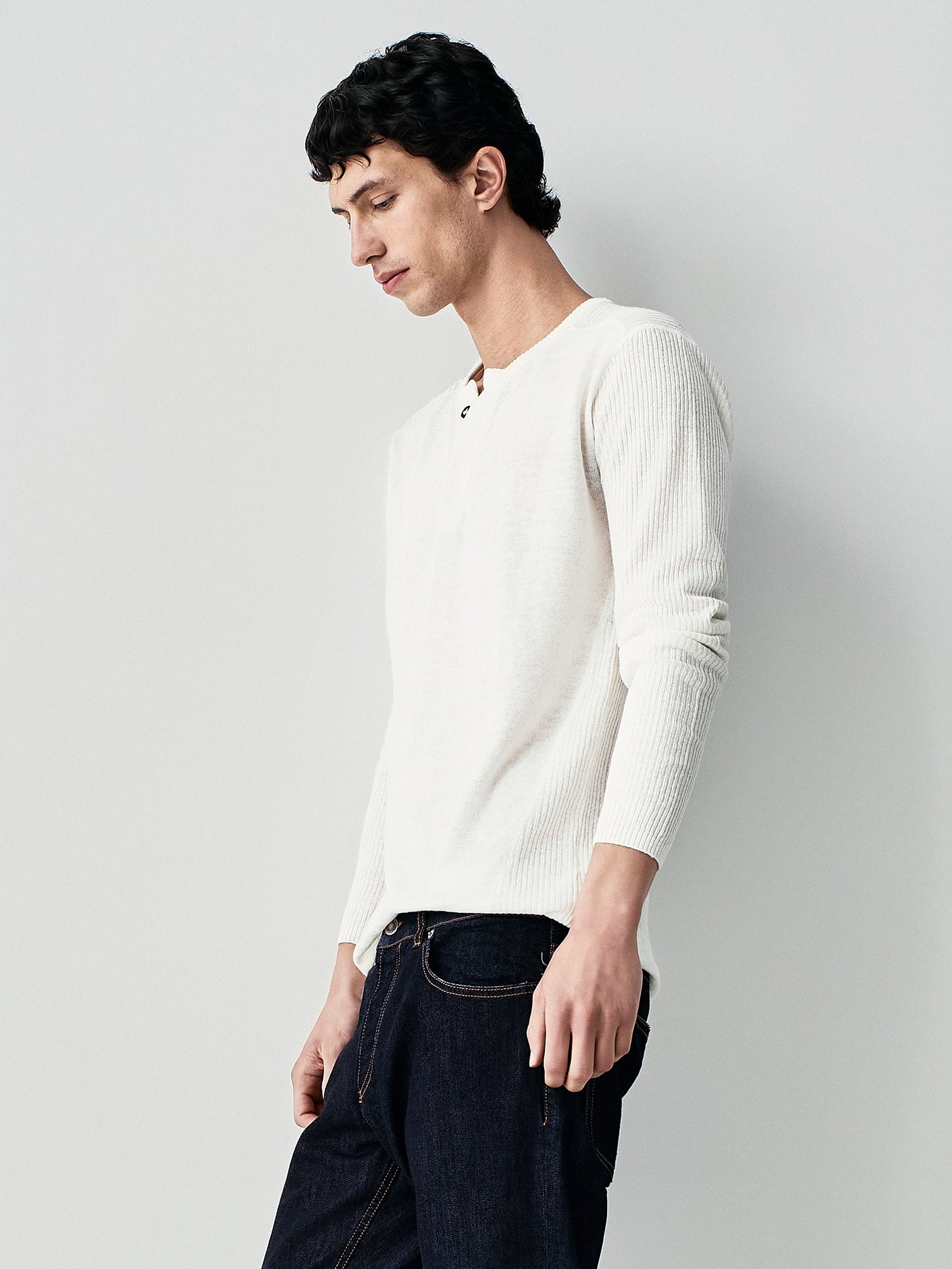 Maglia in lino con maniche ribbed