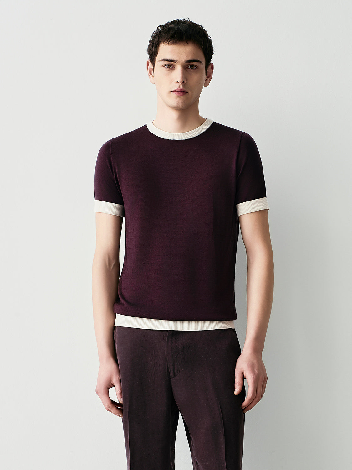 T-shirt in maglia con contrasti