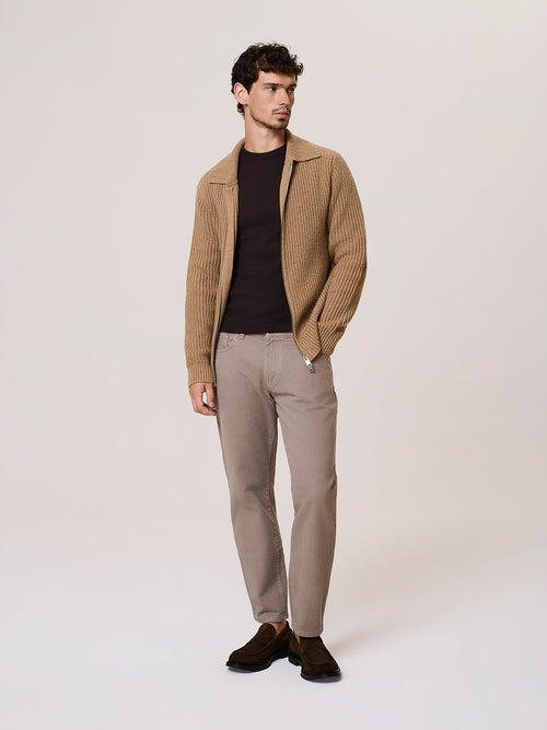 Cardigan full zip a coste in misto lana - S