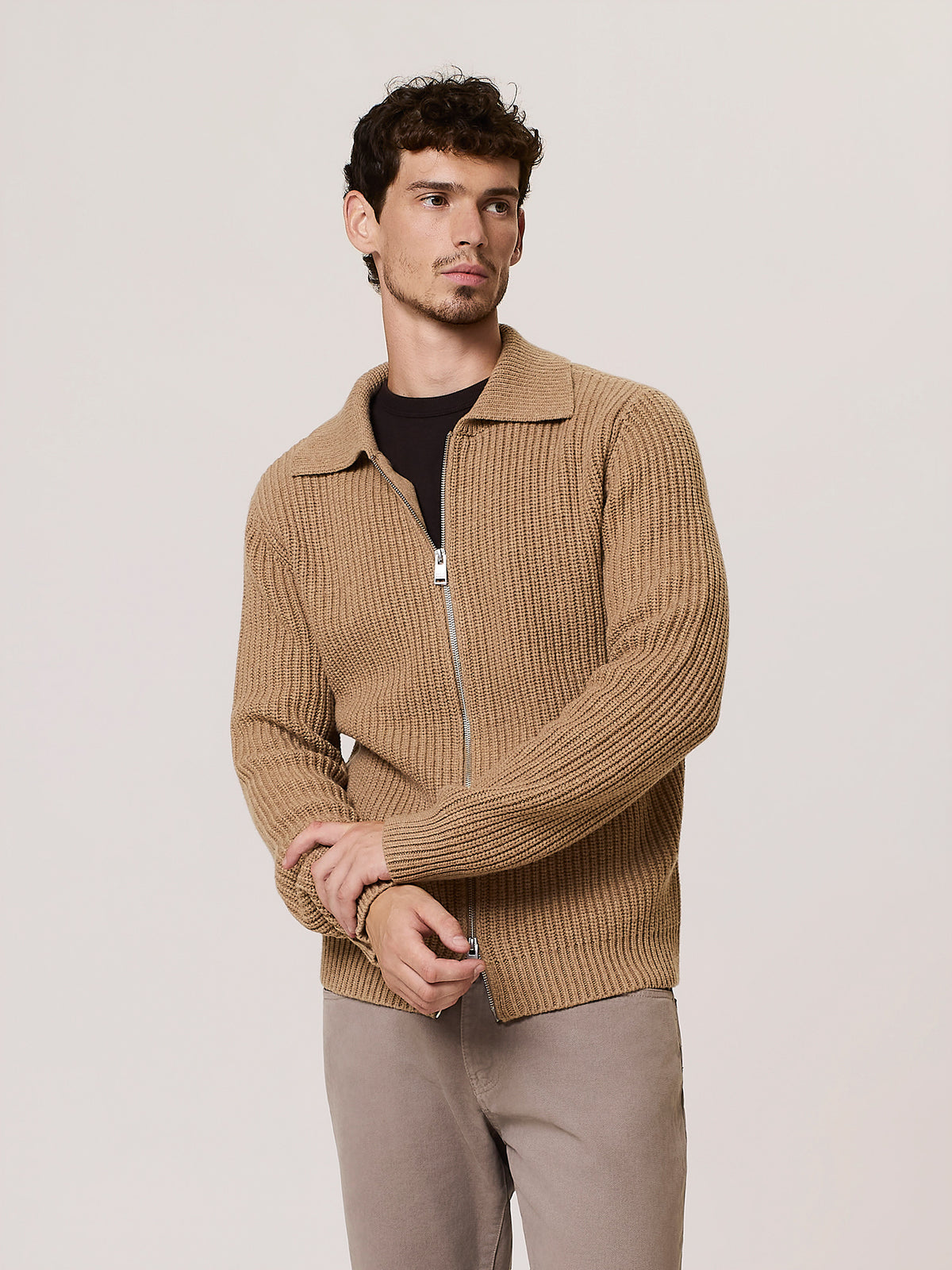 Ribbed full-zip wool-blend cardigan