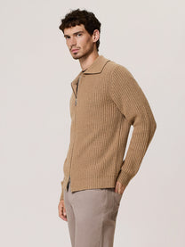 Ribbed full-zip wool-blend cardigan