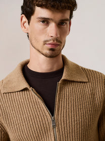 Ribbed full-zip wool-blend cardigan