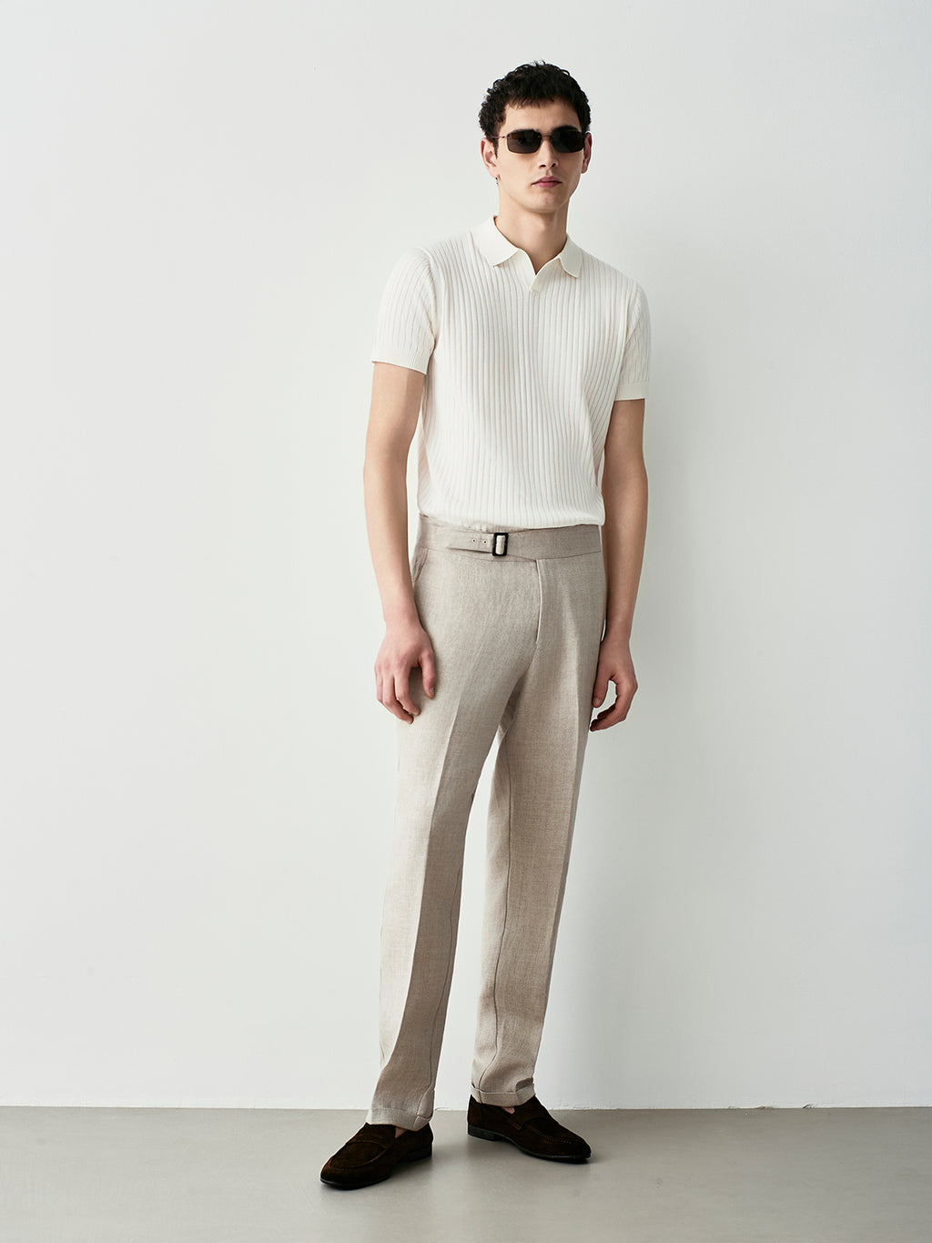 Ribbed knit polo shirt