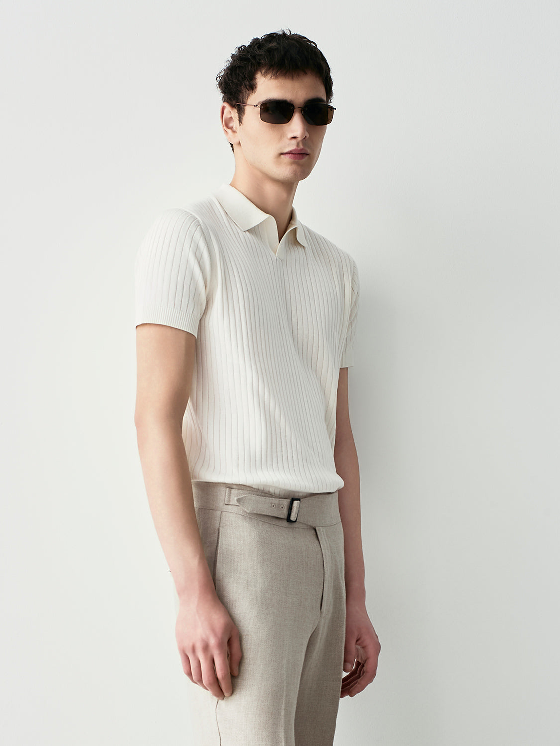 Ribbed knit polo shirt