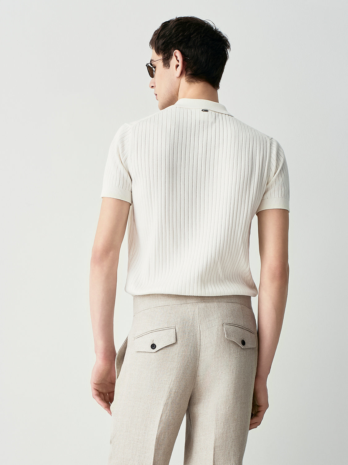 Ribbed knit polo shirt