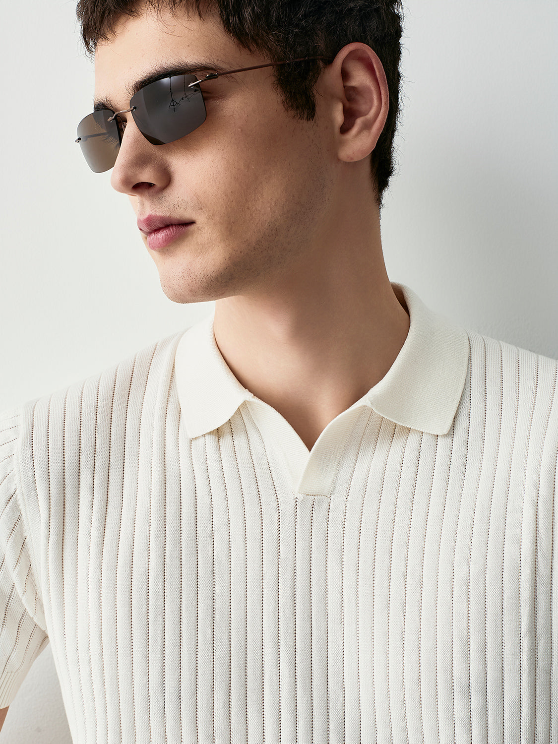 Ribbed knit polo shirt