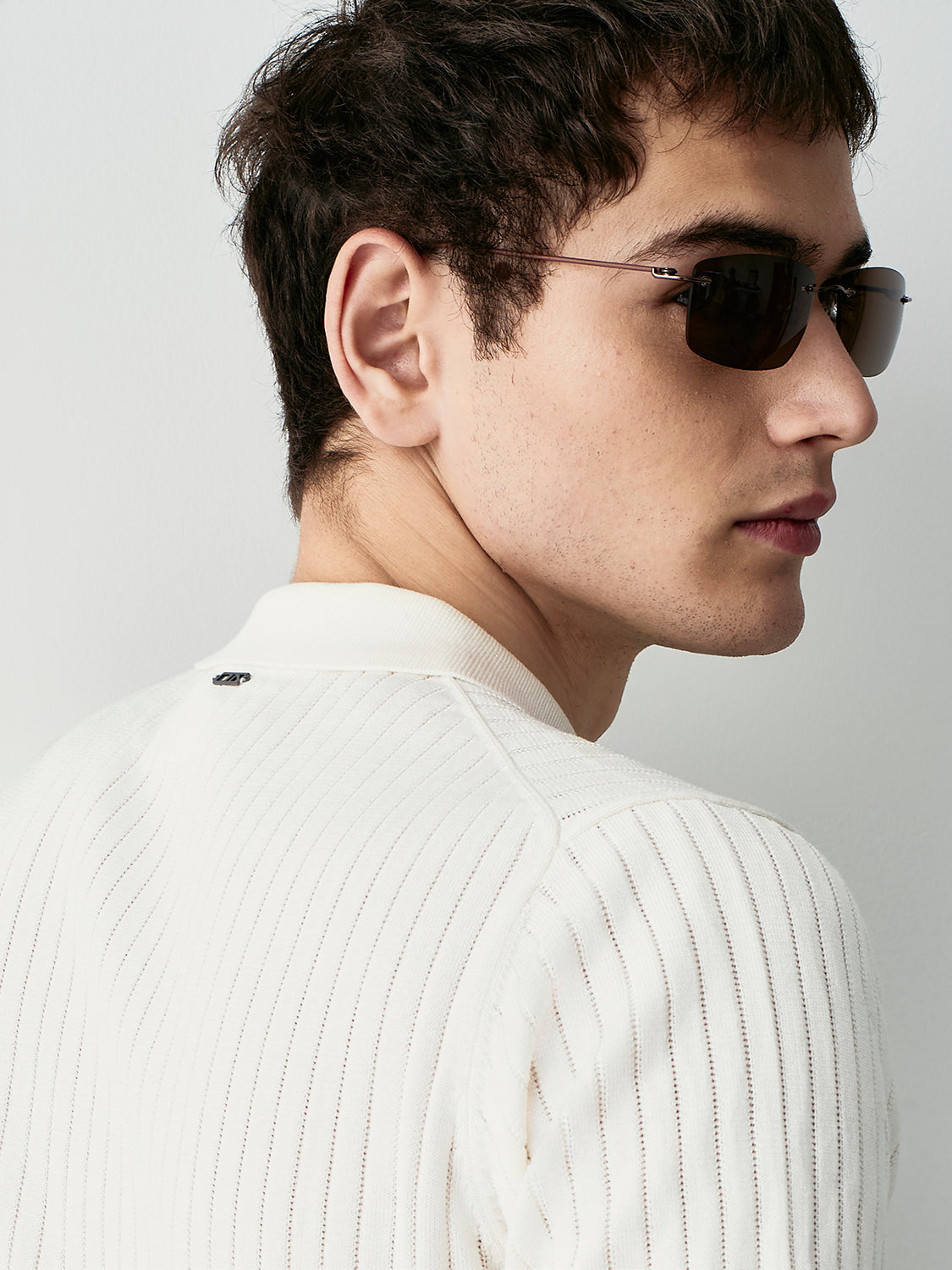 Ribbed knit polo shirt