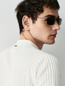Ribbed knit polo shirt
