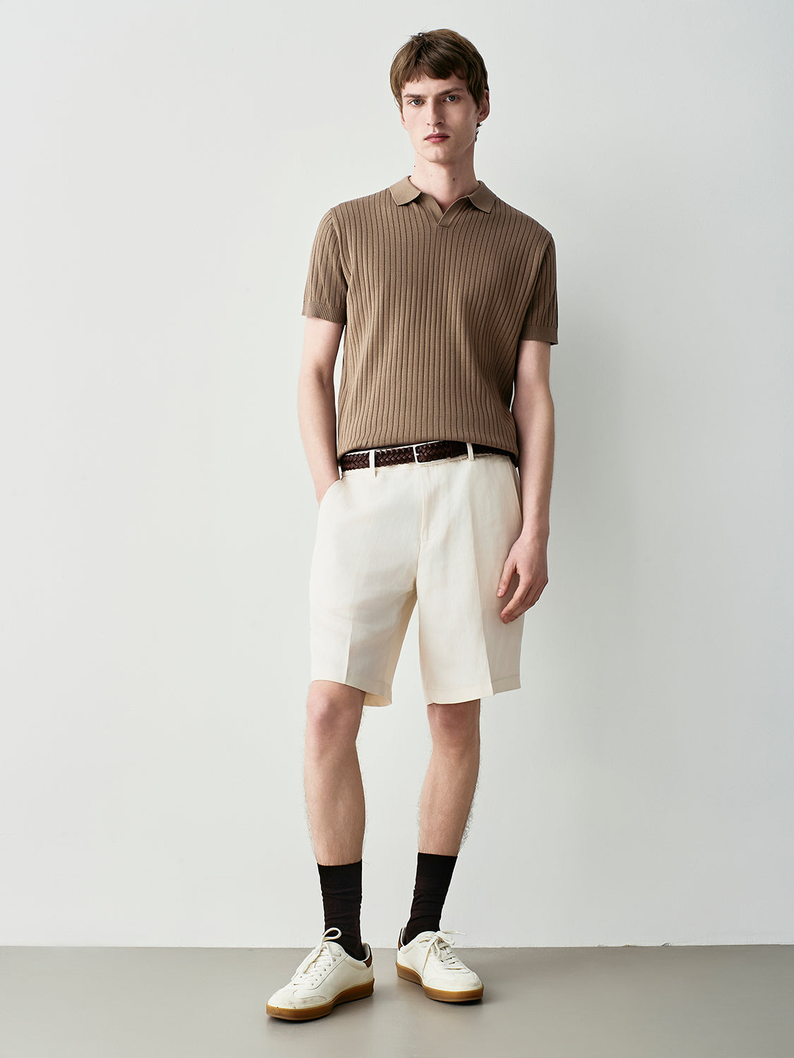 Ribbed knit polo shirt
