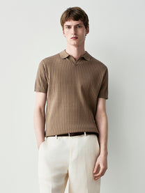 Ribbed knit polo shirt