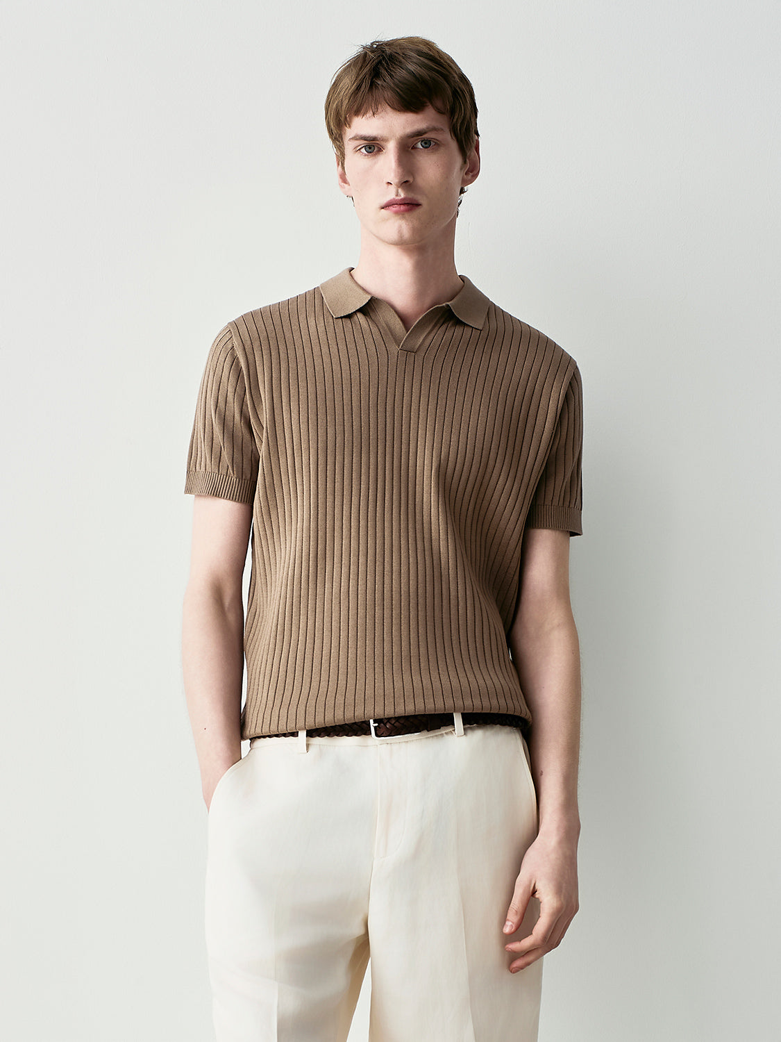 Ribbed knit polo shirt