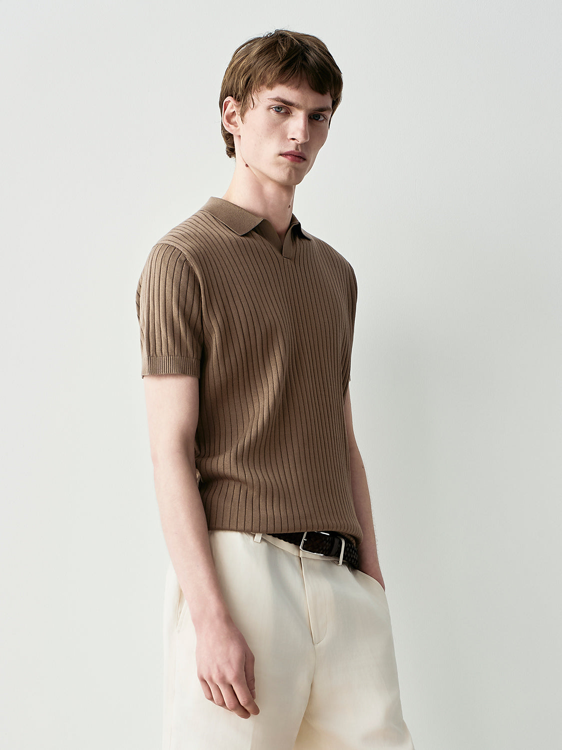 Ribbed knit polo shirt