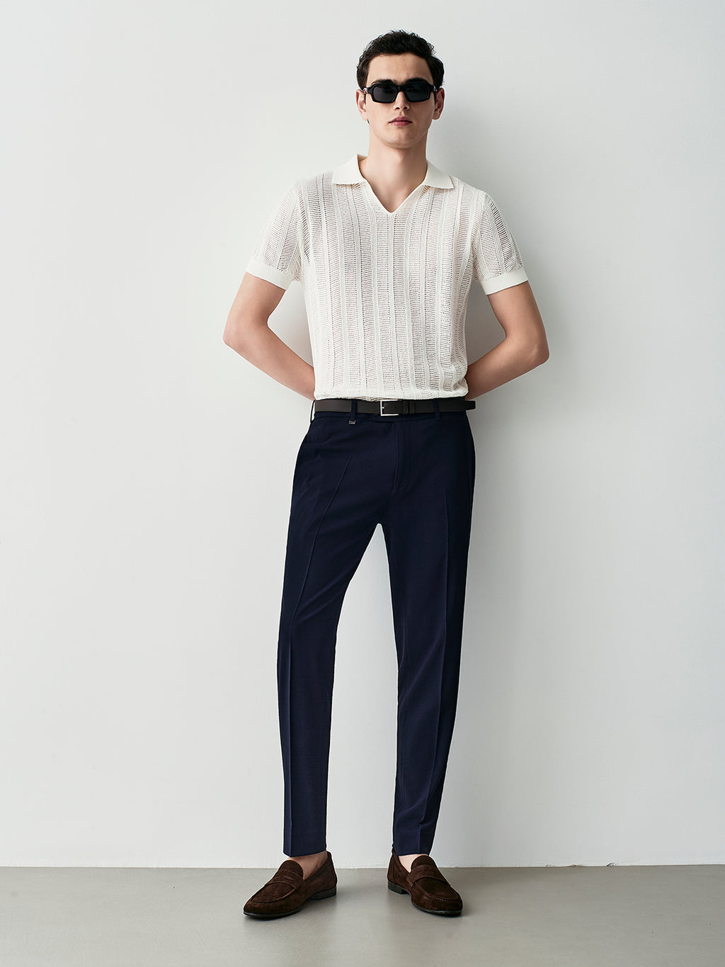 Openwork knit polo shirt