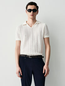 Openwork knit polo shirt