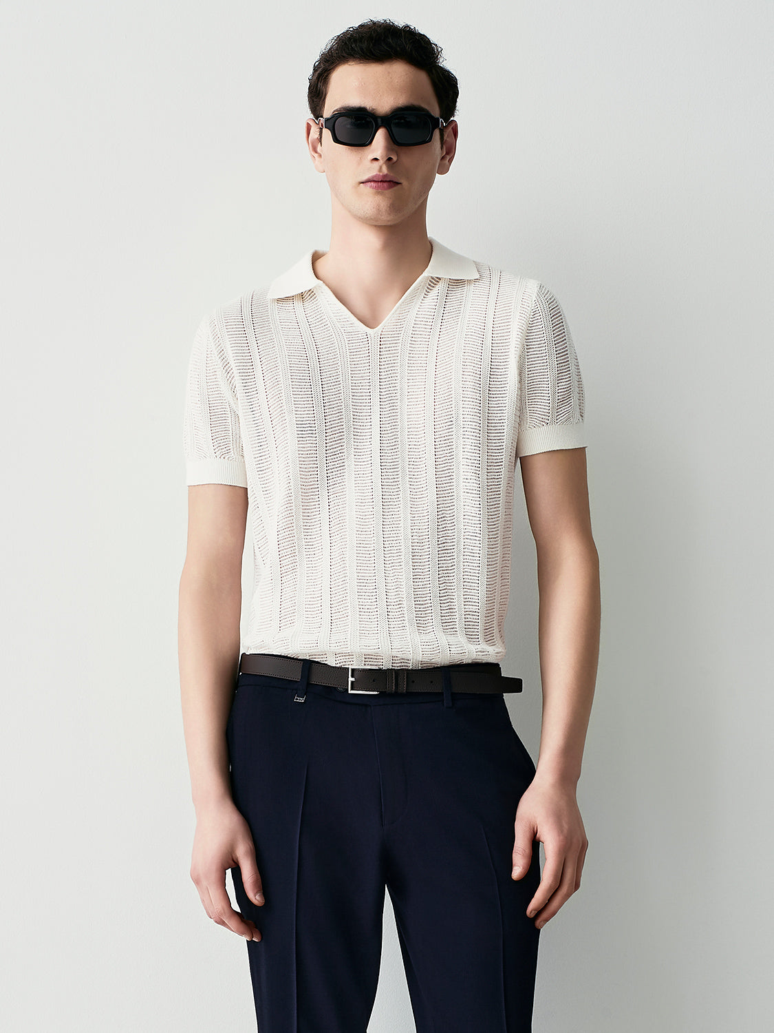 Openwork knit polo shirt