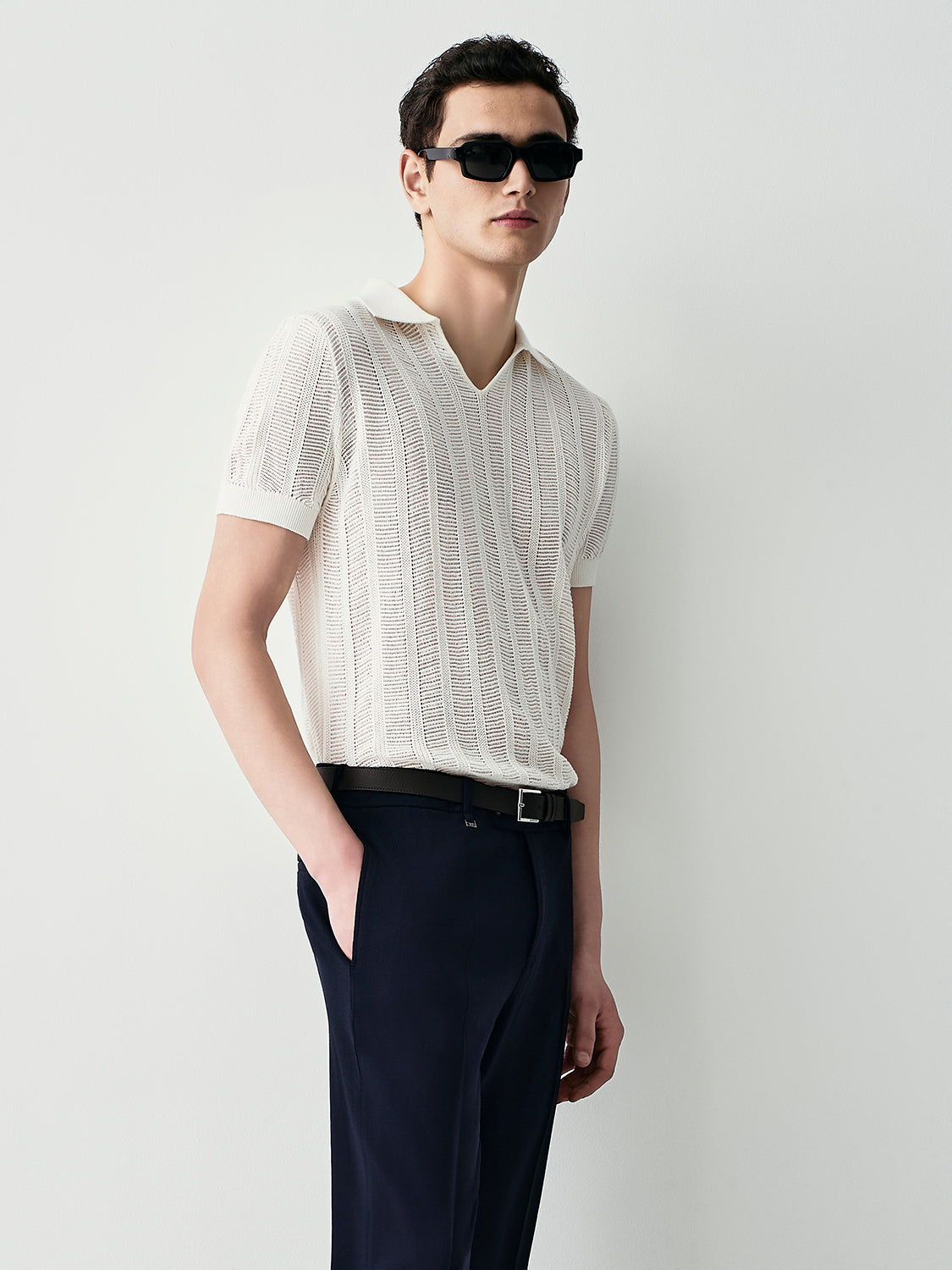 Openwork knit polo shirt