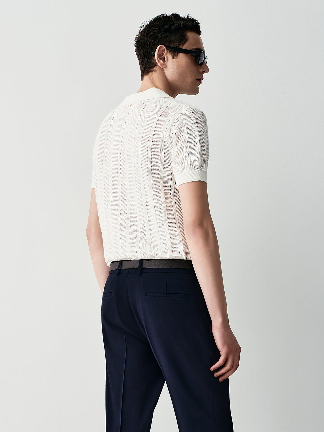 Openwork knit polo shirt