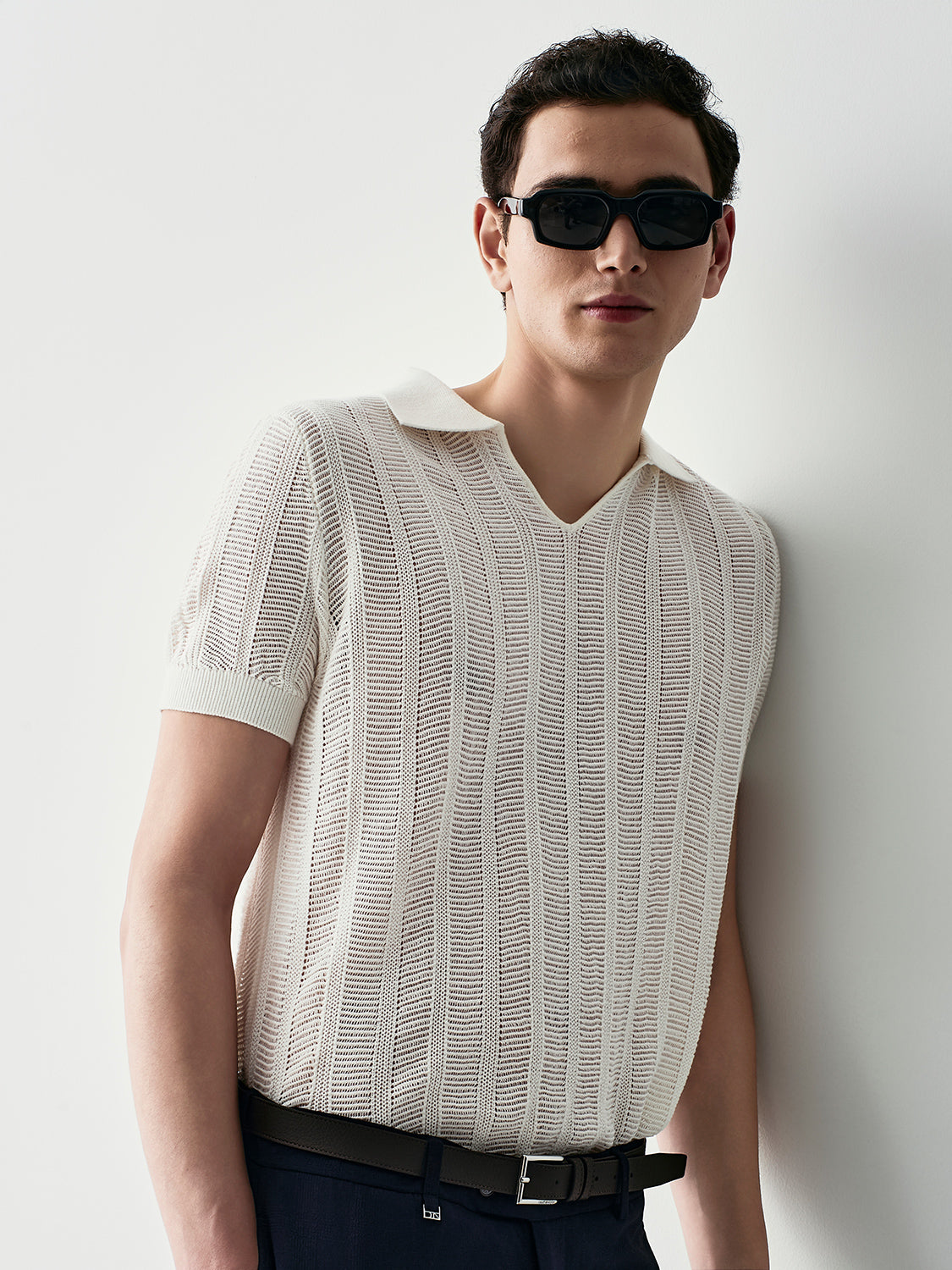 Openwork knit polo shirt