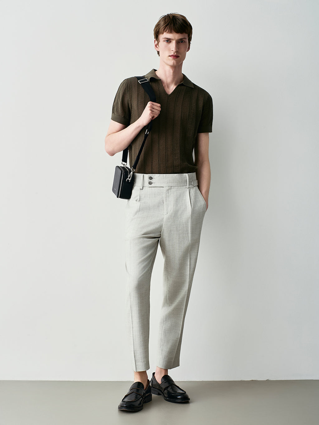 Openwork knit polo shirt