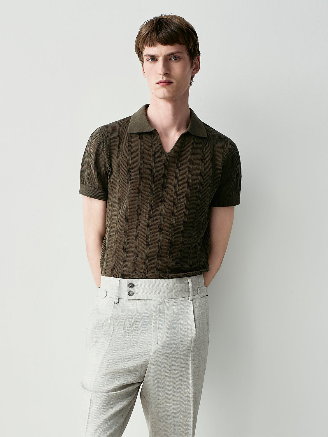Openwork knit polo shirt