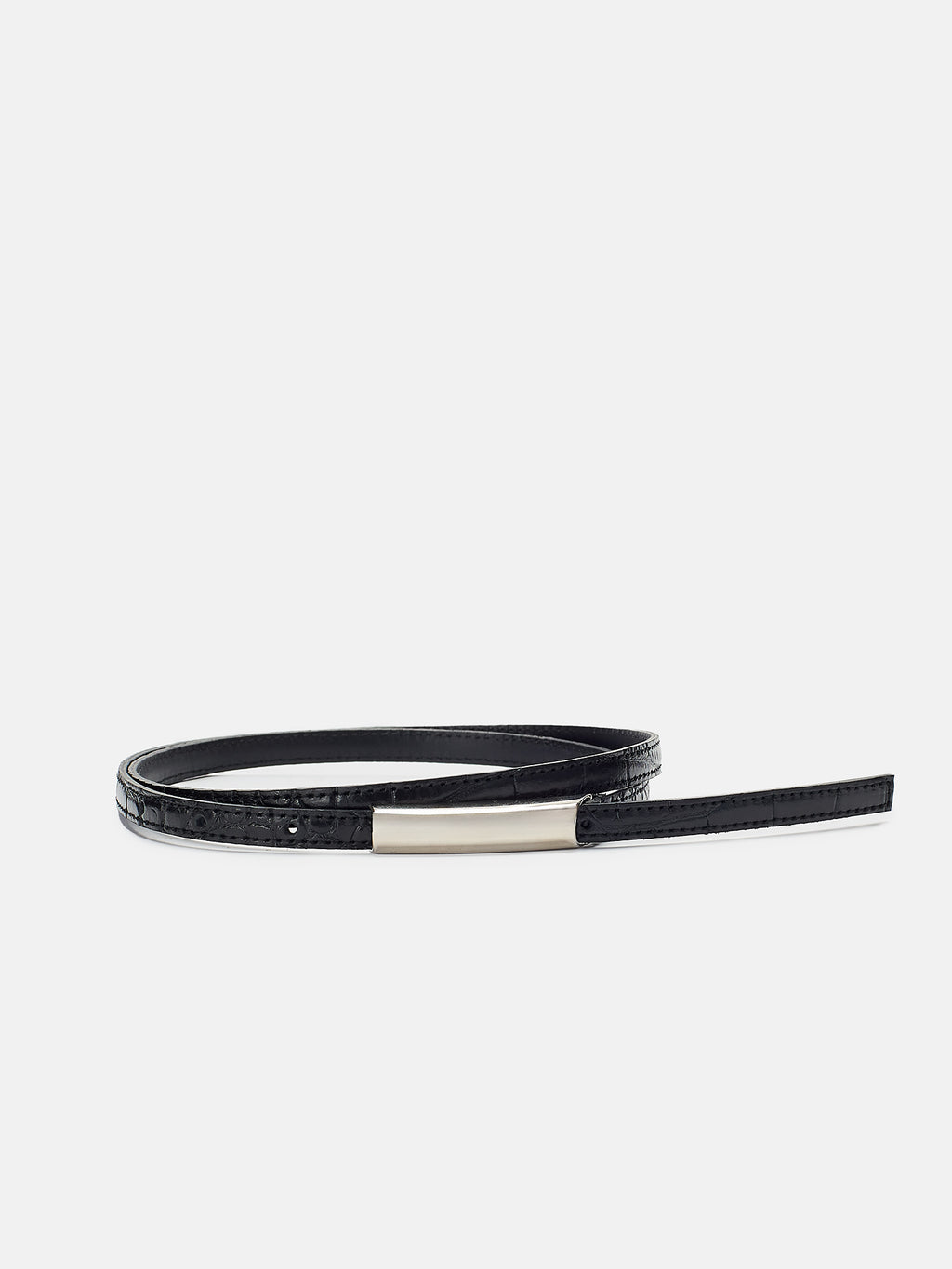 croc effect leather slim belt