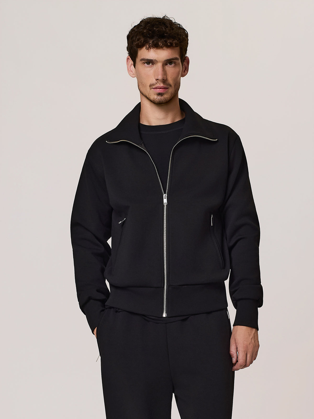 high neck full-zip sweatshirt