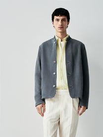 uede leather jacket with stand collar
