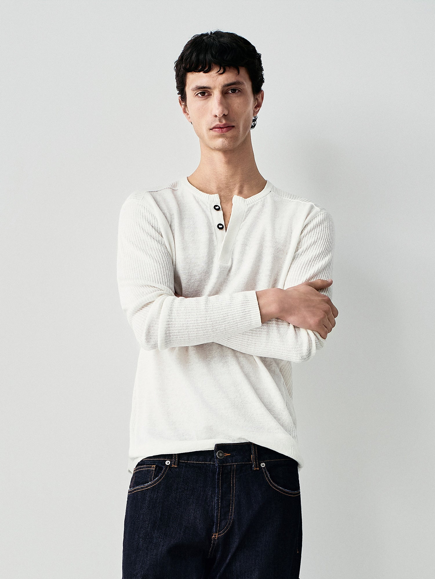 Linen ribbed sleeve knit