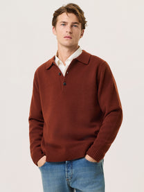 Polo in lana merino con scollo a v