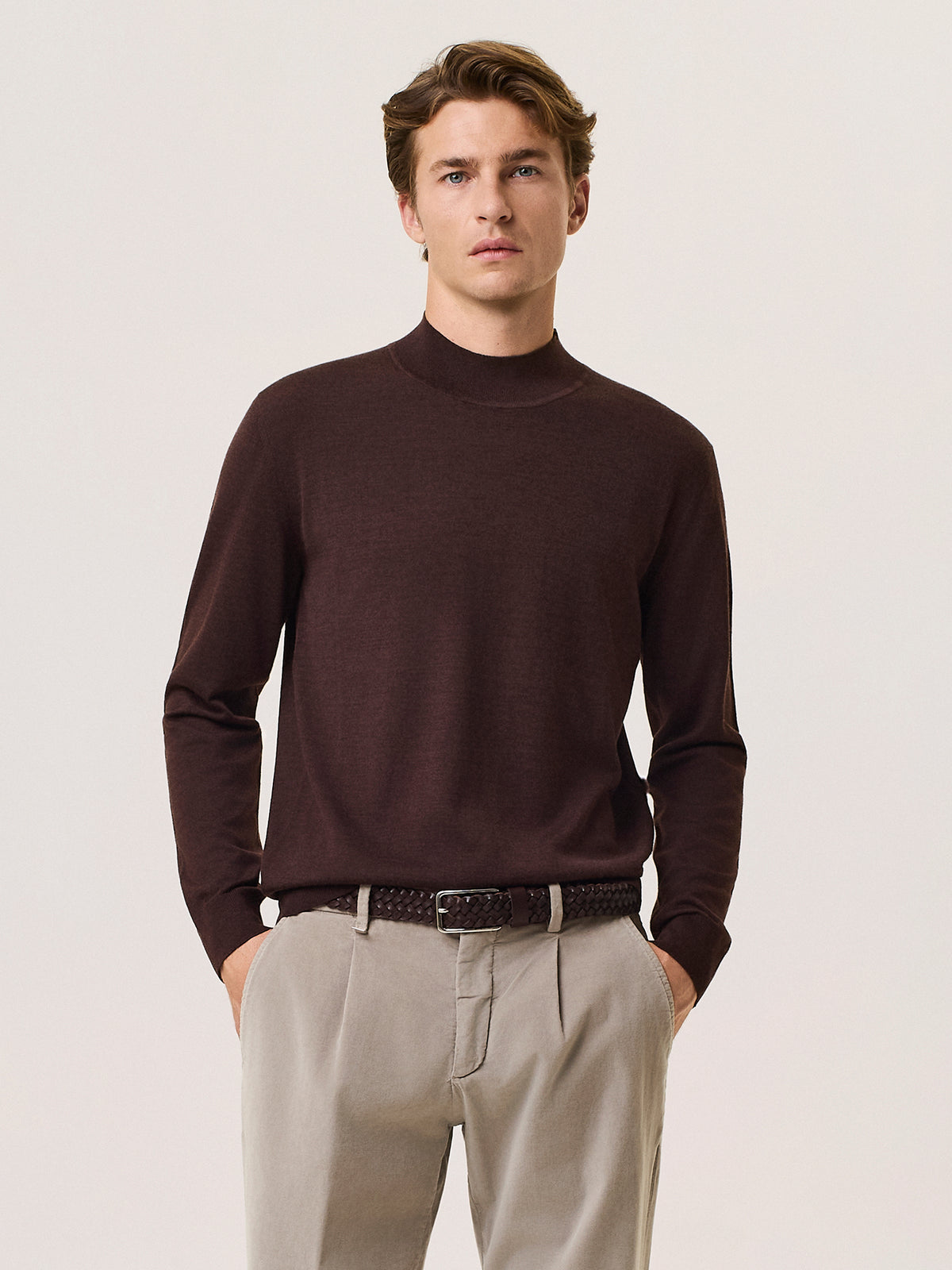 Merino wool and silk mock neck sweater
