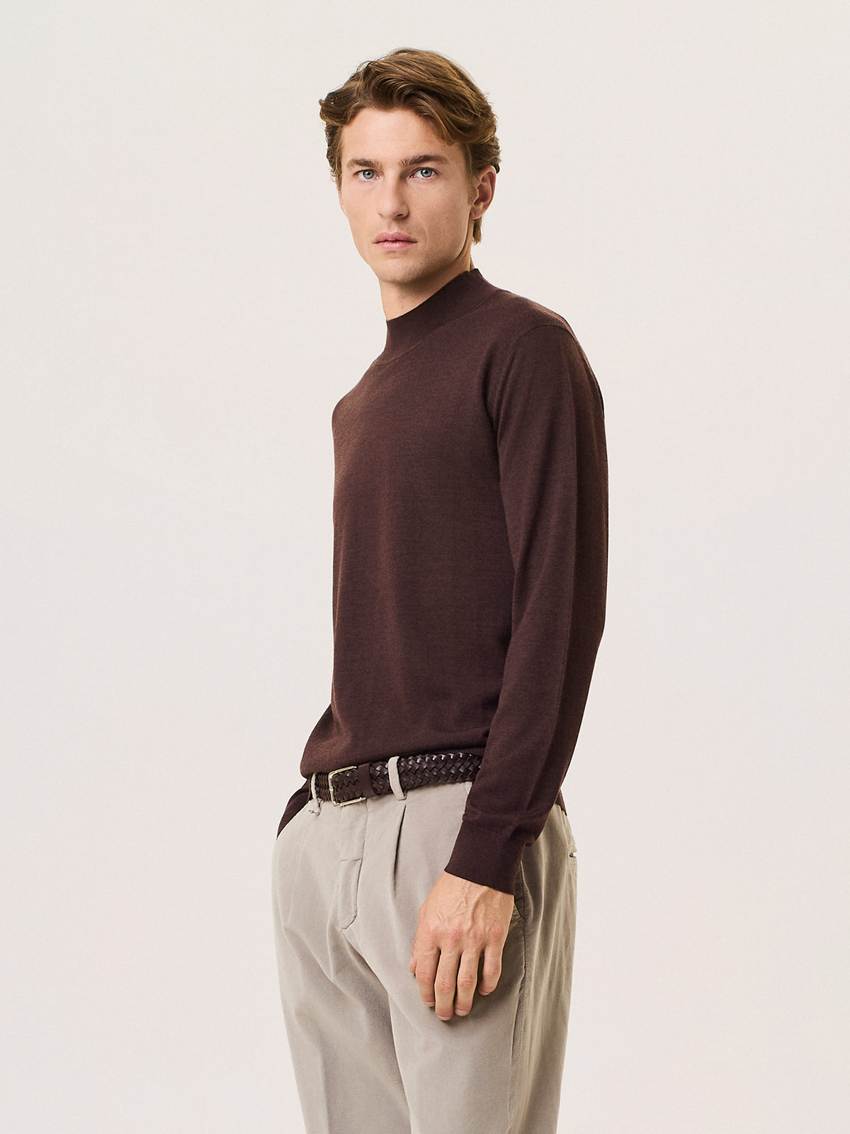 Merino wool and silk mock neck sweater
